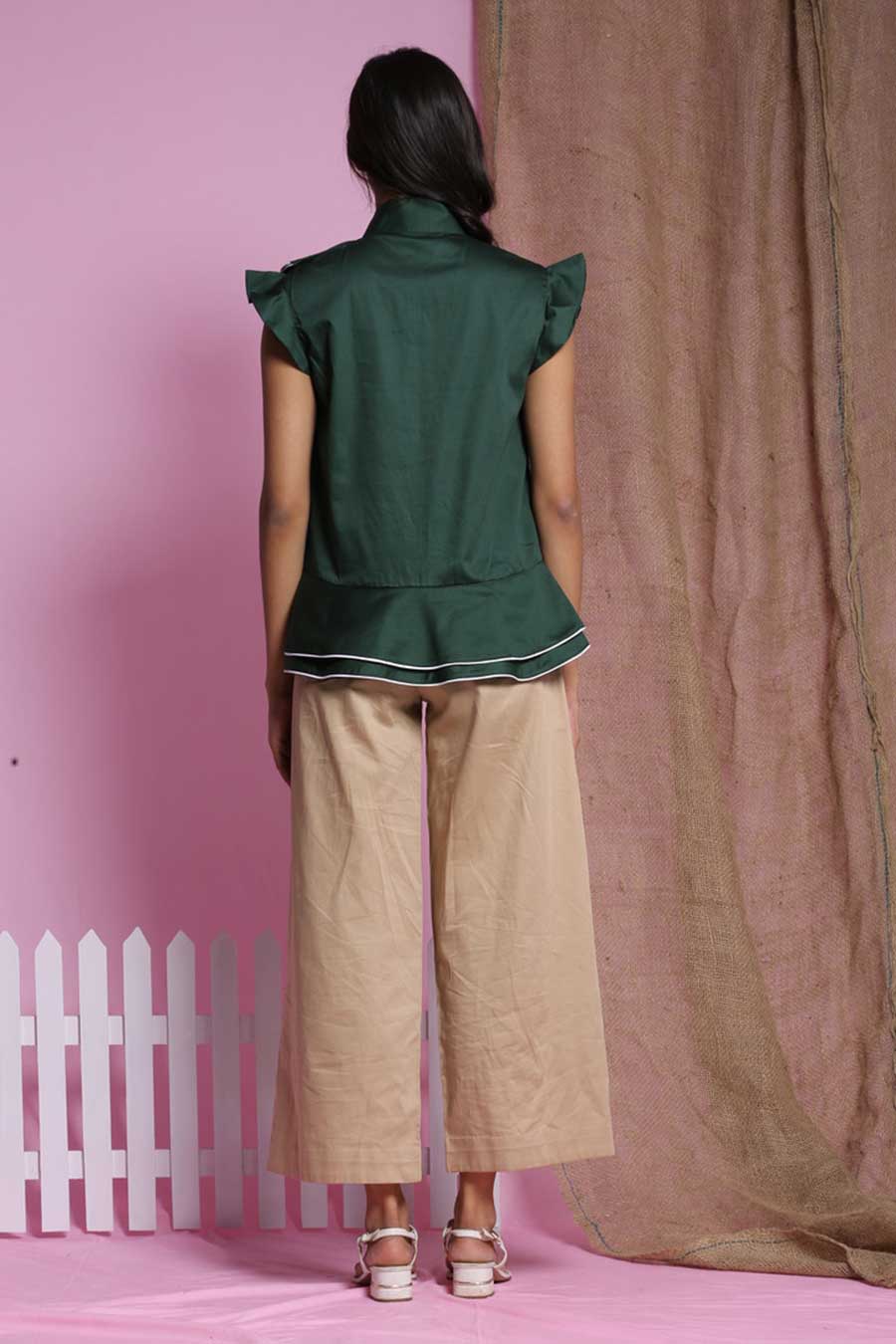 Green Waterfall Double Drape Top