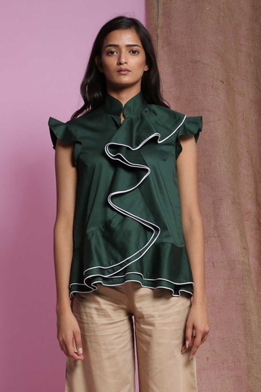 Green Waterfall Double Drape Top