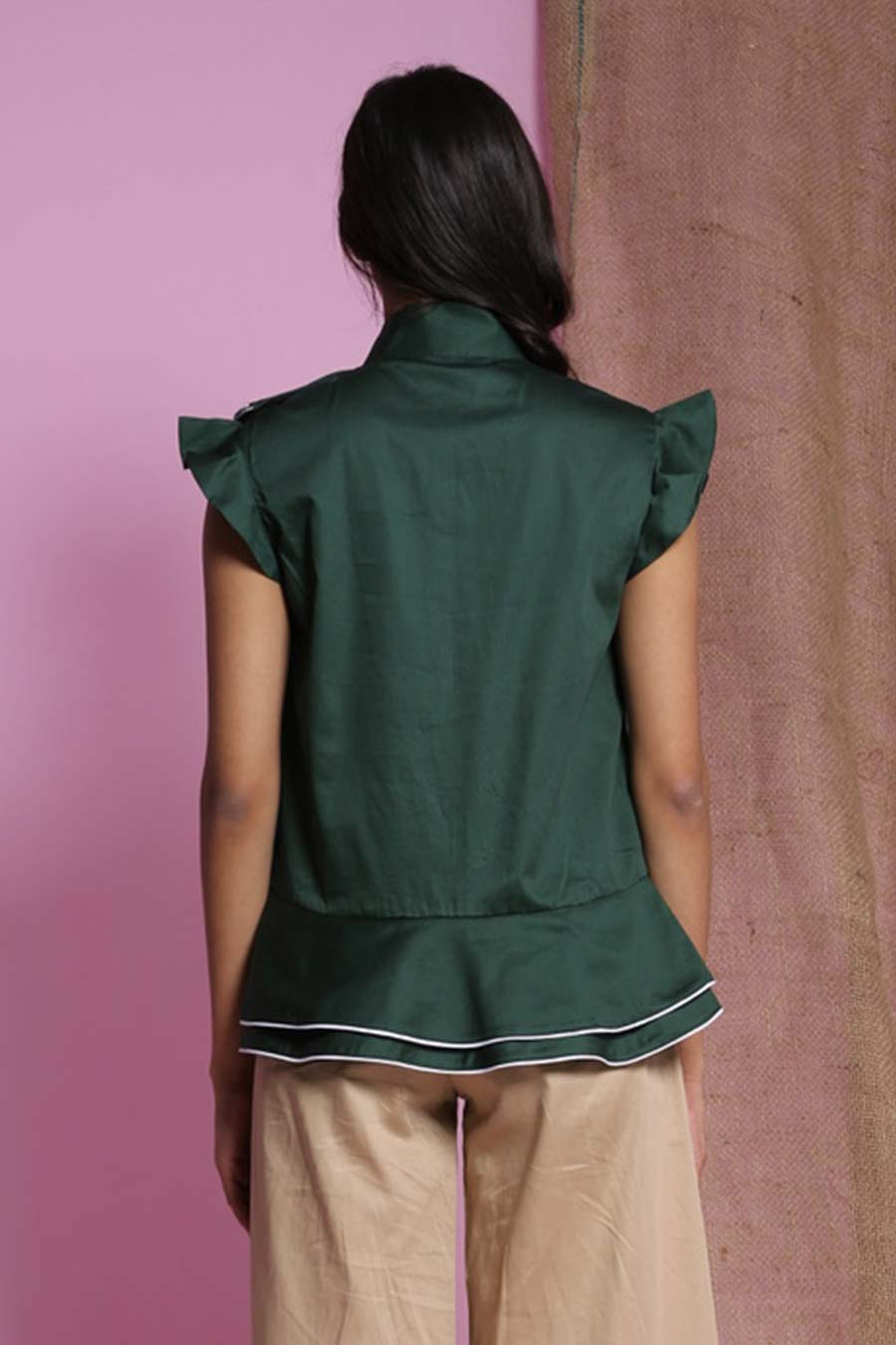 Green Waterfall Double Drape Top