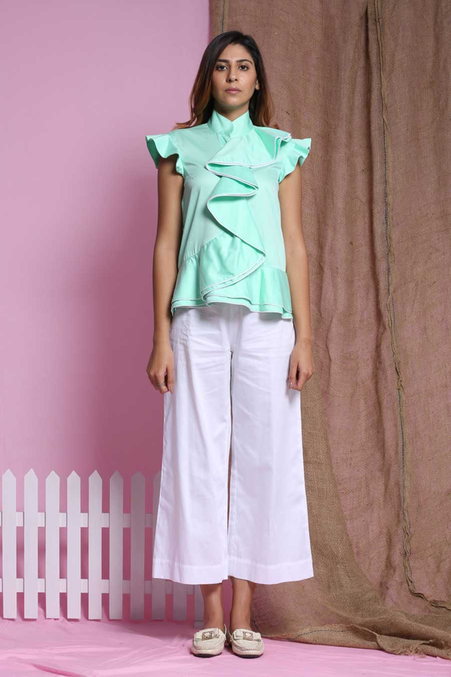 Mint Waterfall Double Drape Top