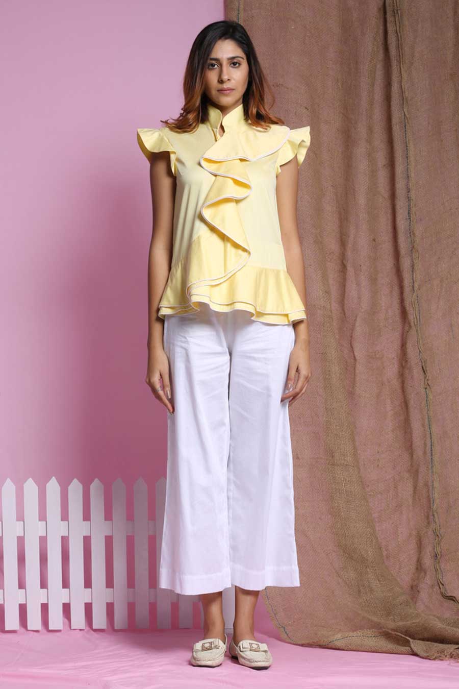 Yellow Waterfall Double Drape Top