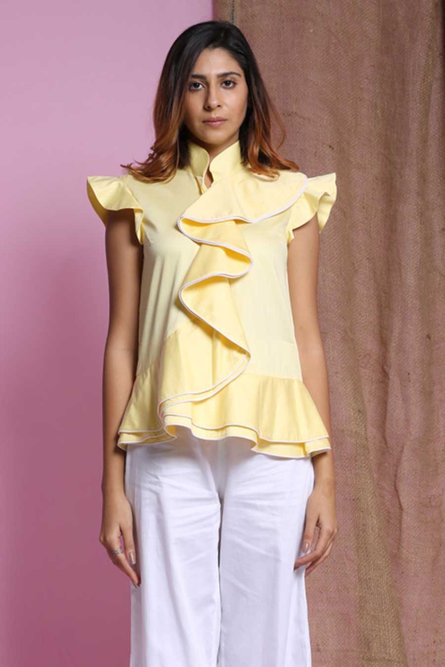 Yellow Waterfall Double Drape Top