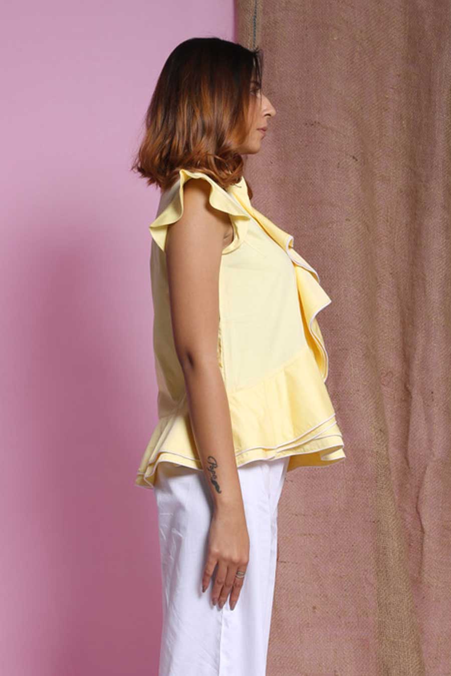 Yellow Waterfall Double Drape Top