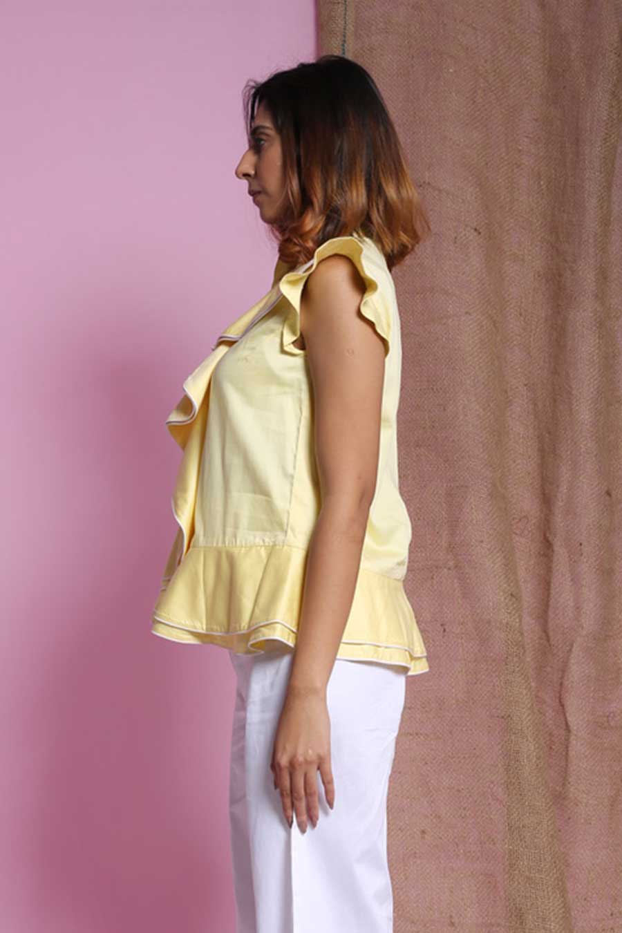 Yellow Waterfall Double Drape Top