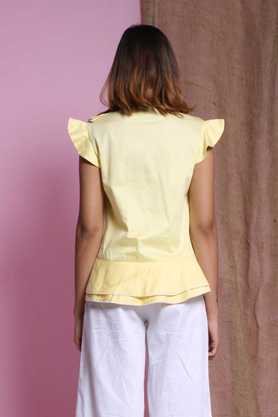 Yellow Waterfall Double Drape Top