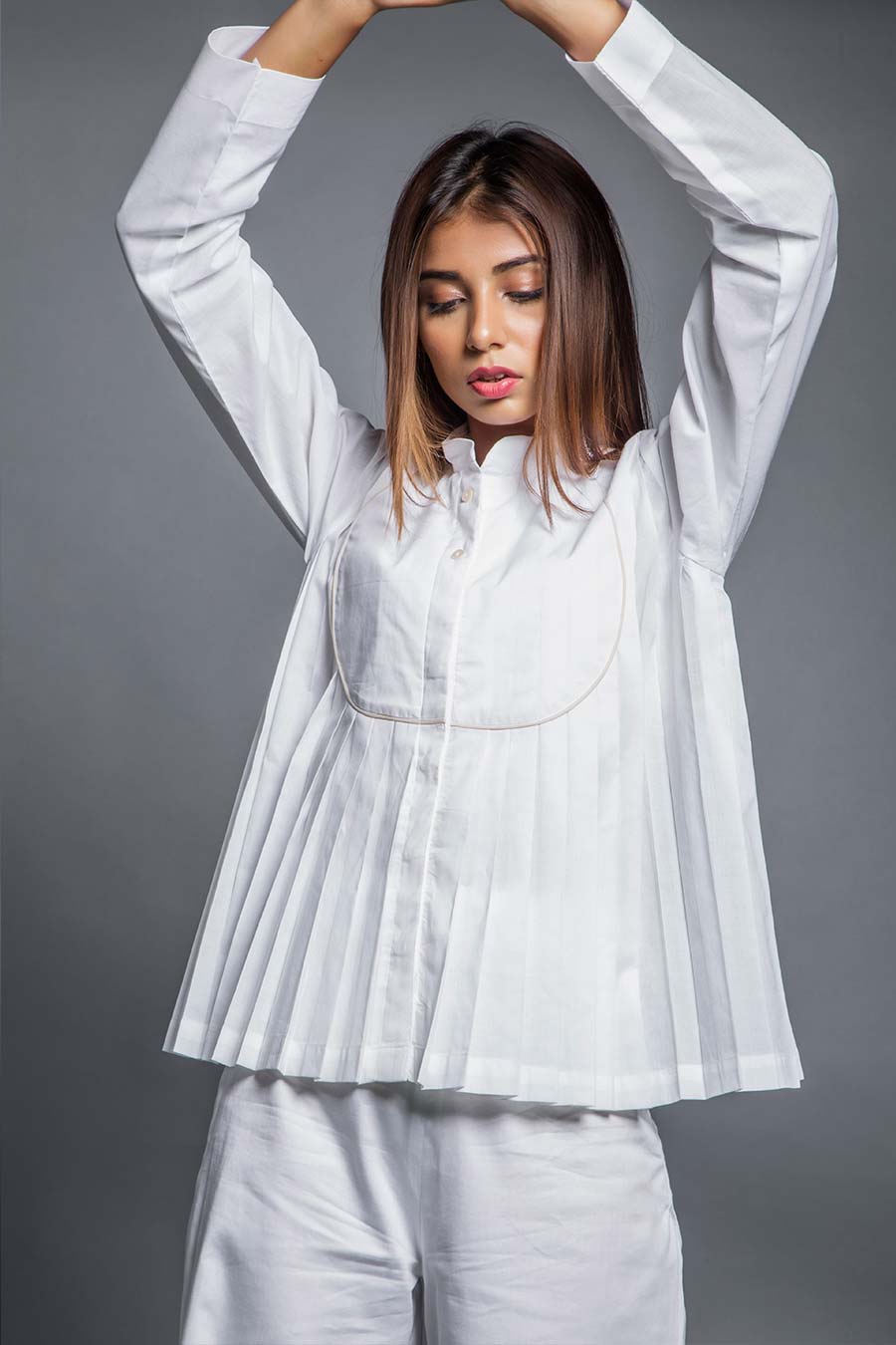 White Cotton Pleated Shirt