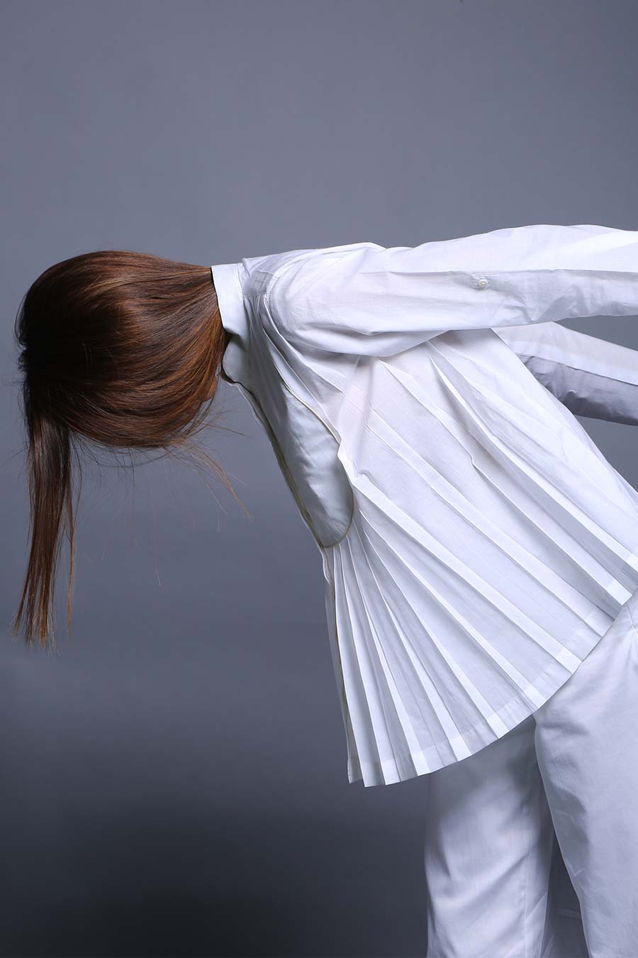 White Cotton Pleated Shirt