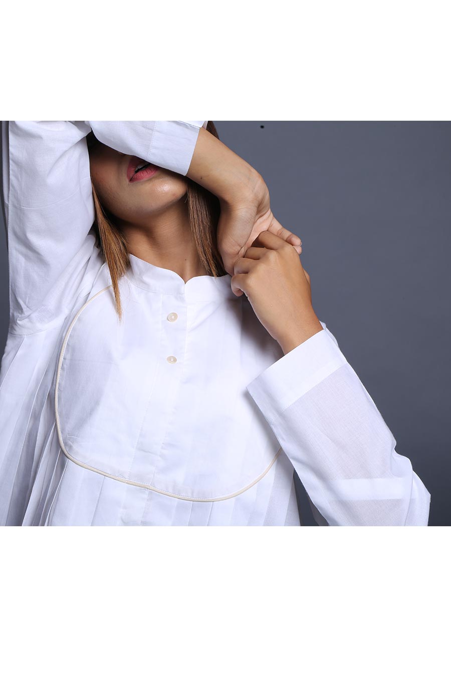 White Cotton Pleated Shirt