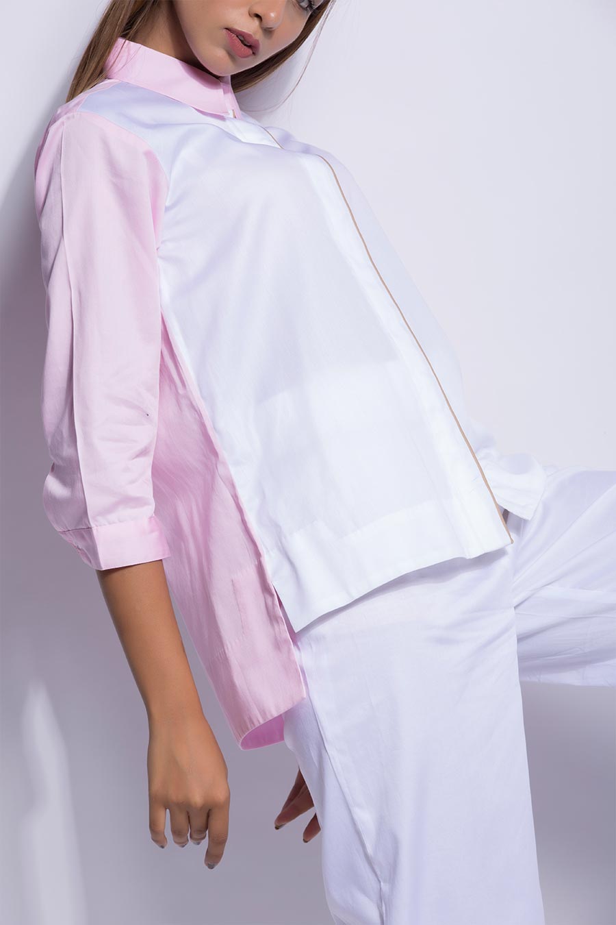 White & Lilac High-Low Shirt