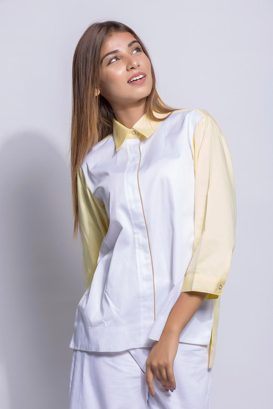 White & Yellow High-Low Shirt