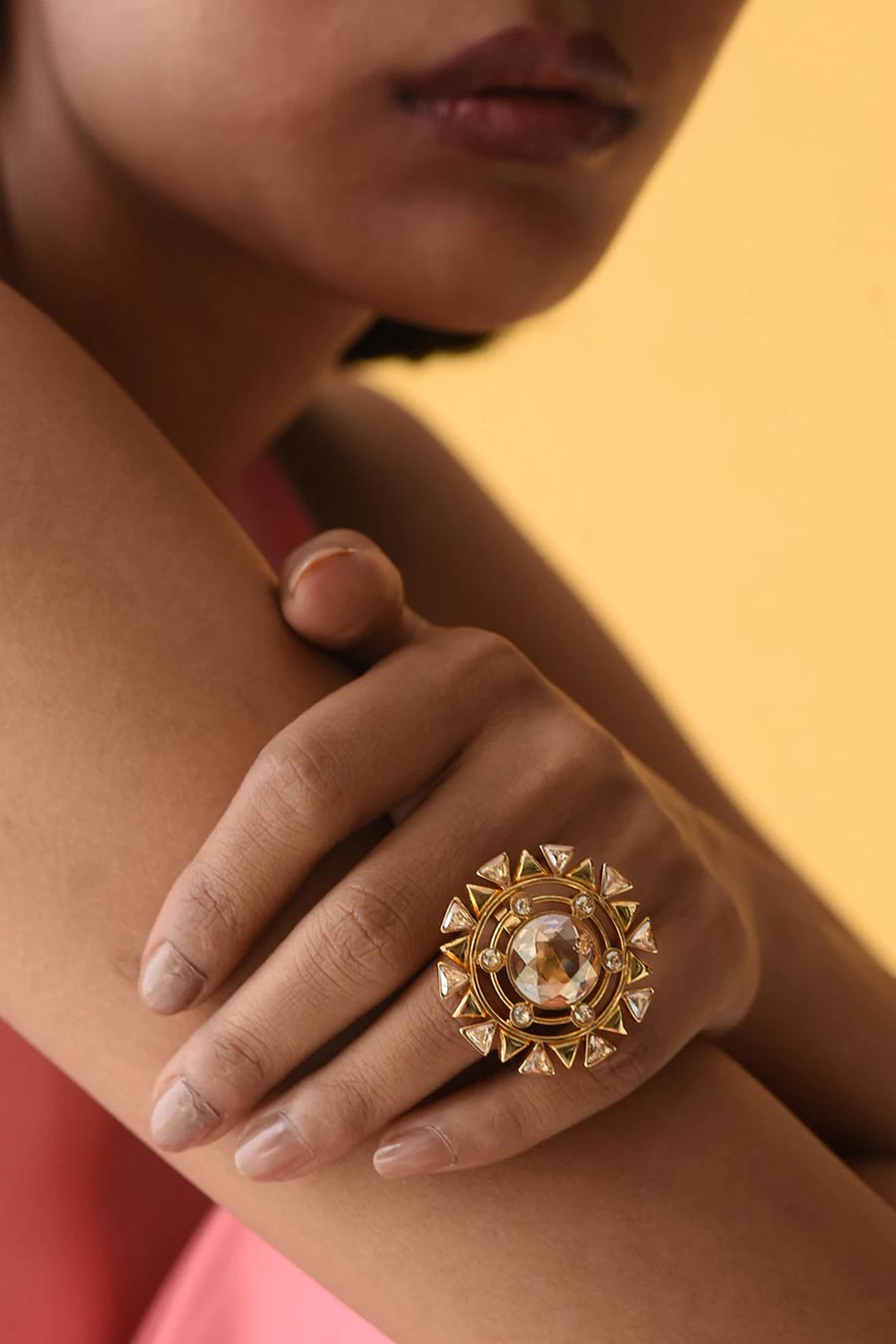 Shop Blooming Daisy Gold Swarovski Cocktail Ring by ESME