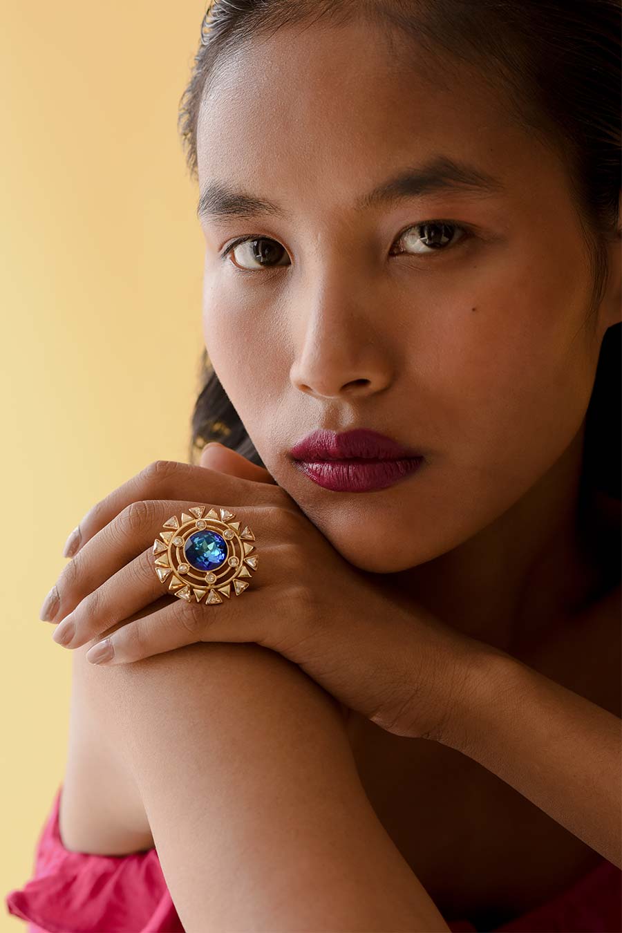 Shop Blooming Daisy Blue Swarovski Cocktail Ring by ESME