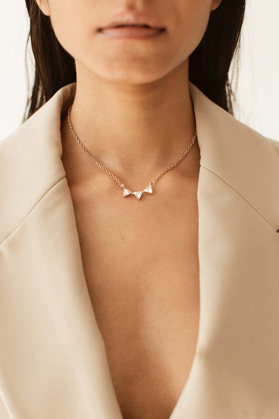 Shop Robin Tri Swarovski Rose Gold Necklace by ESME CRYSTALS at