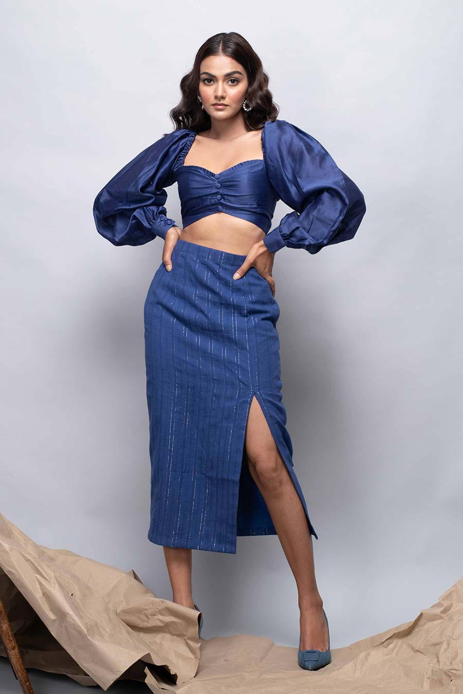 VERONICA Blue Top Skirt Co Ord Set