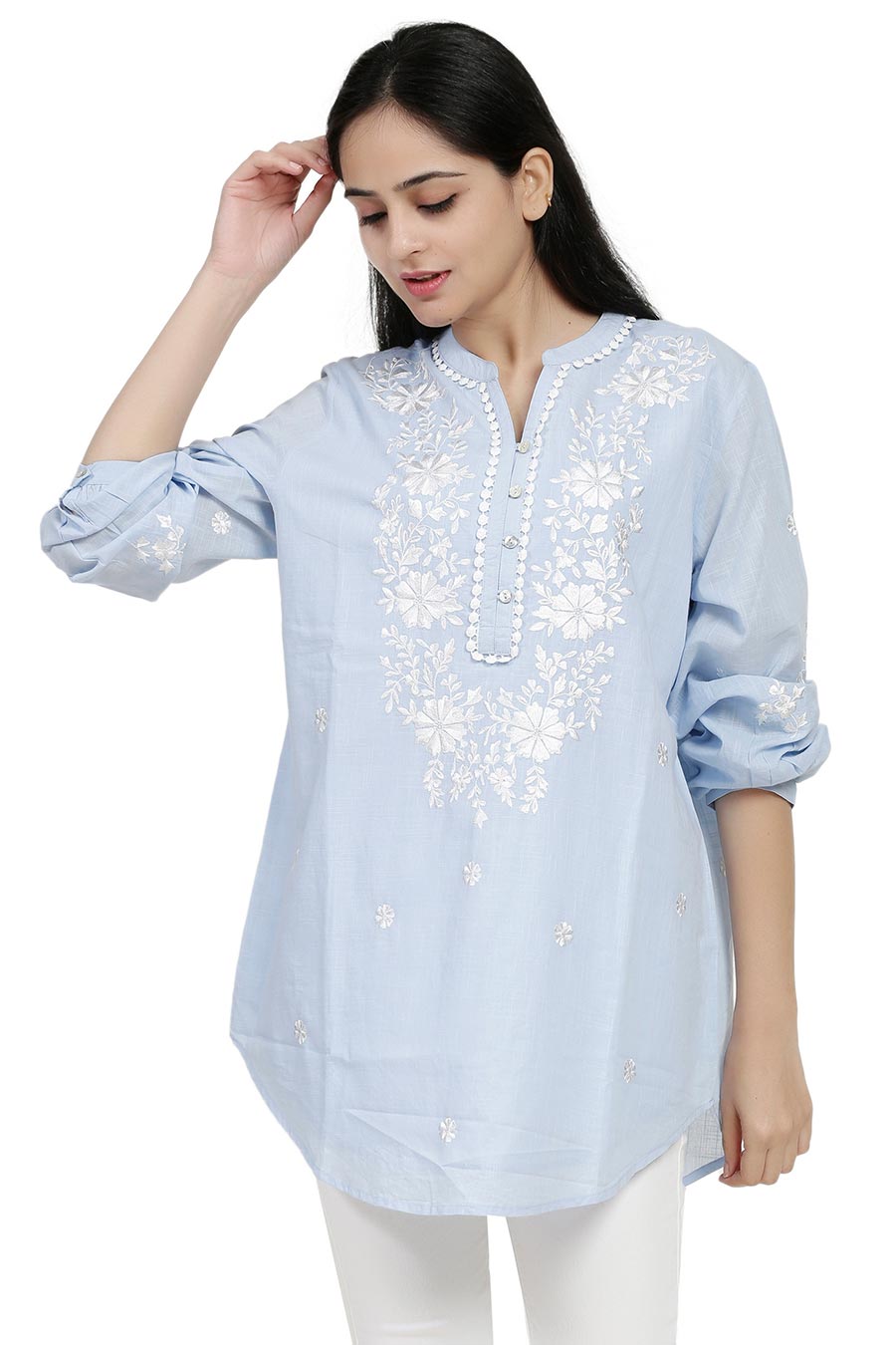 Blue Cotton Embroidered Top