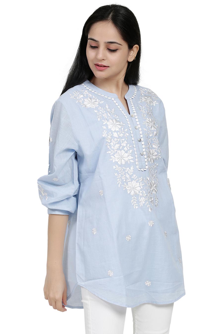 Blue Cotton Embroidered Top