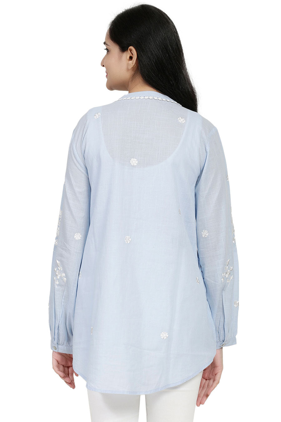 Blue Cotton Embroidered Top
