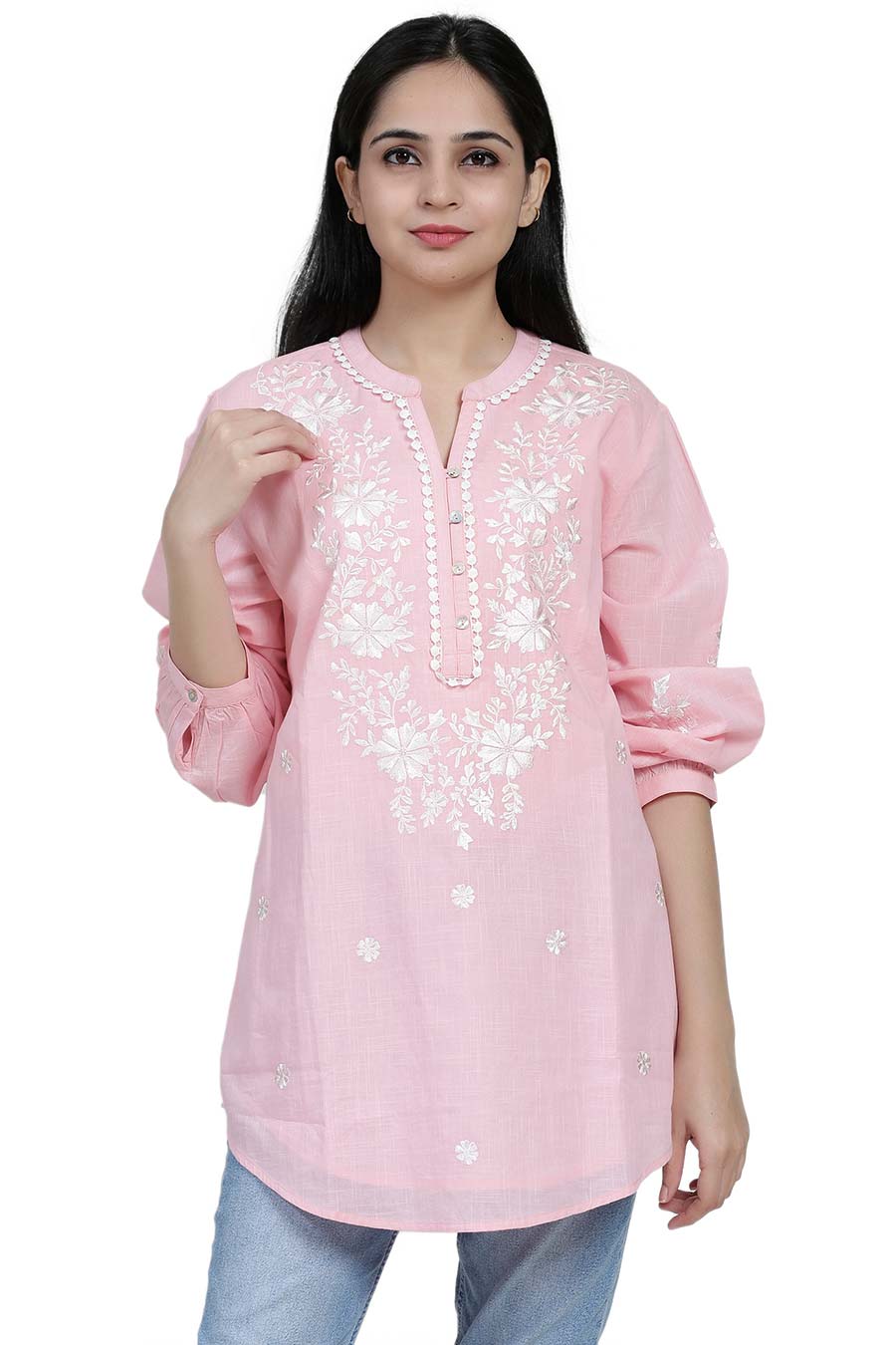 Pink Cotton Embroidered Top