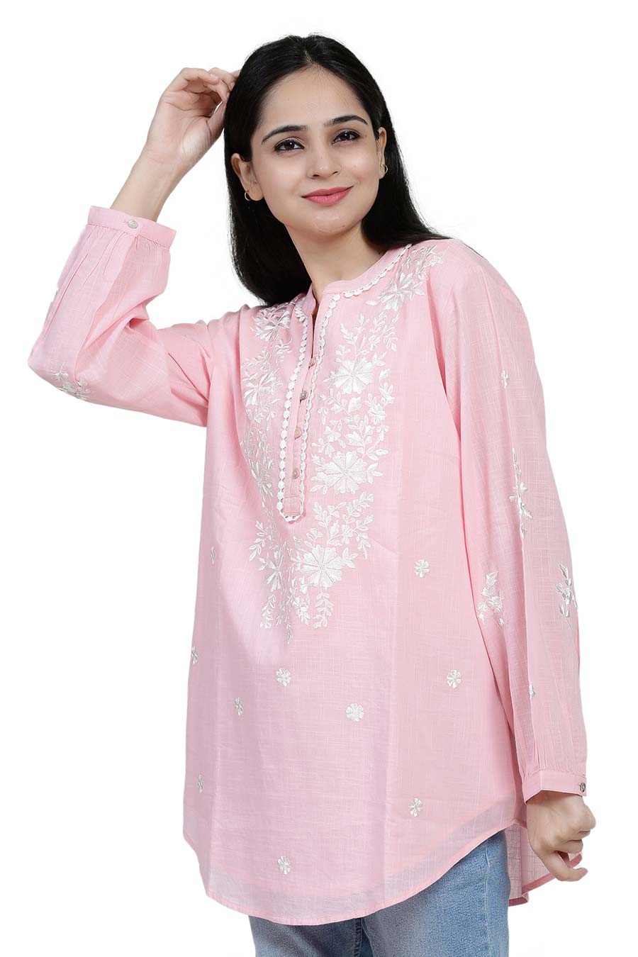 Pink Cotton Embroidered Top