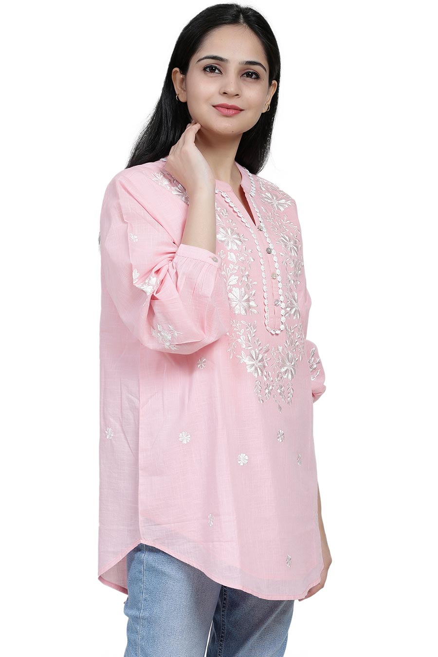 Pink Cotton Embroidered Top