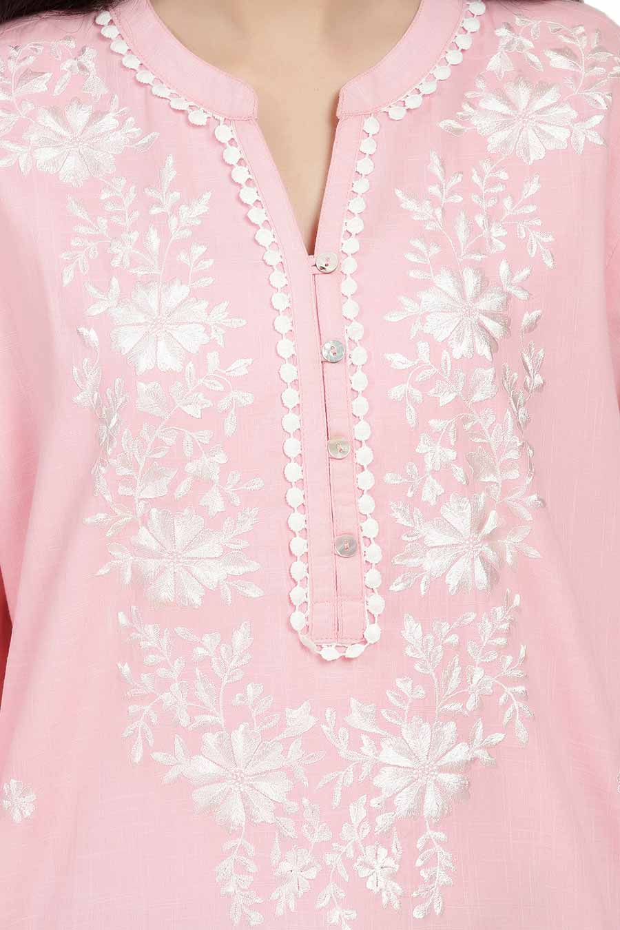 Pink Cotton Embroidered Top