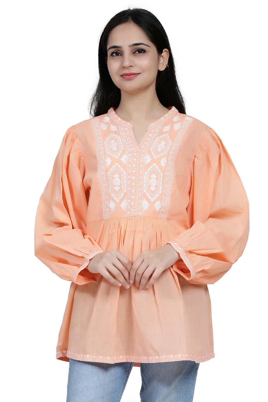 Orange Cotton Embroidered Top