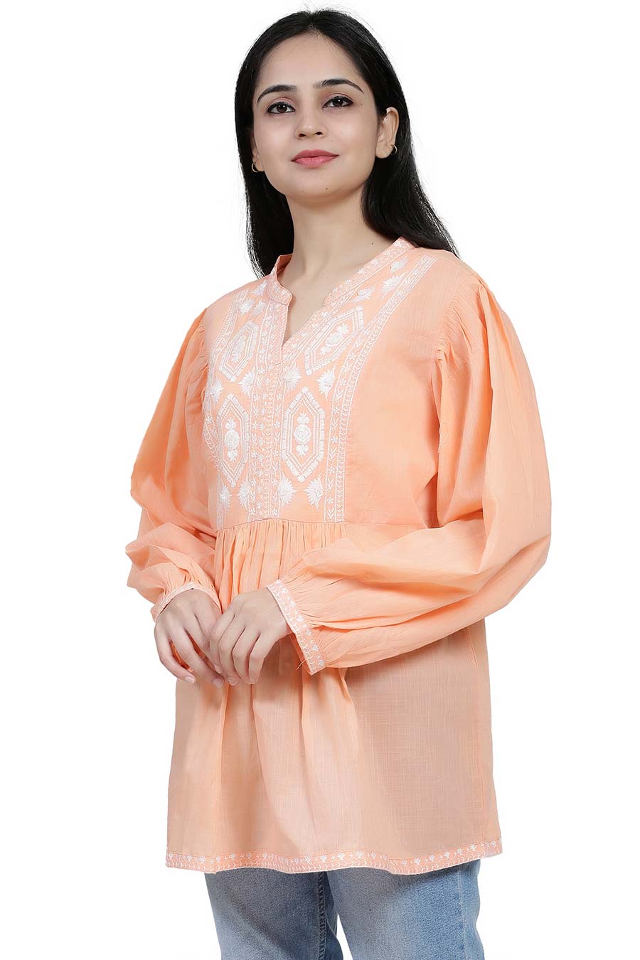 Orange Cotton Embroidered Top