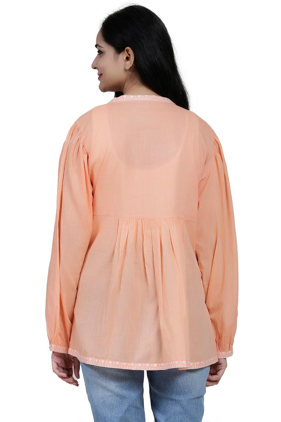 Orange Cotton Embroidered Top