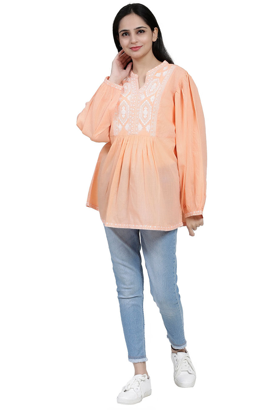 Orange Cotton Embroidered Top