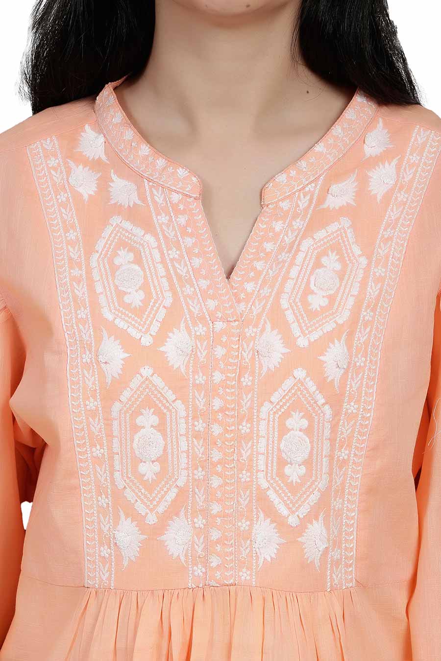 Orange Cotton Embroidered Top
