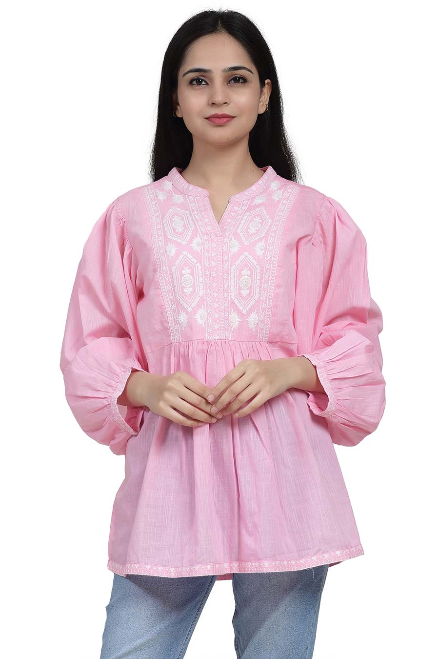 Pink Cotton Embroidered Top