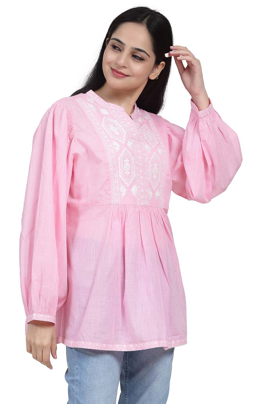 Pink Cotton Embroidered Top