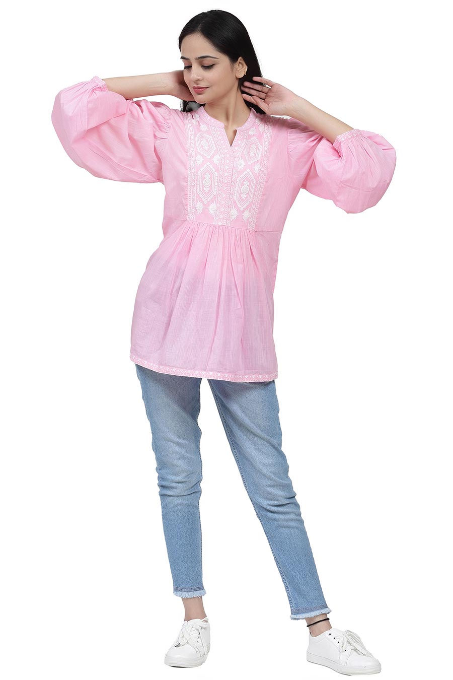 Pink Cotton Embroidered Top