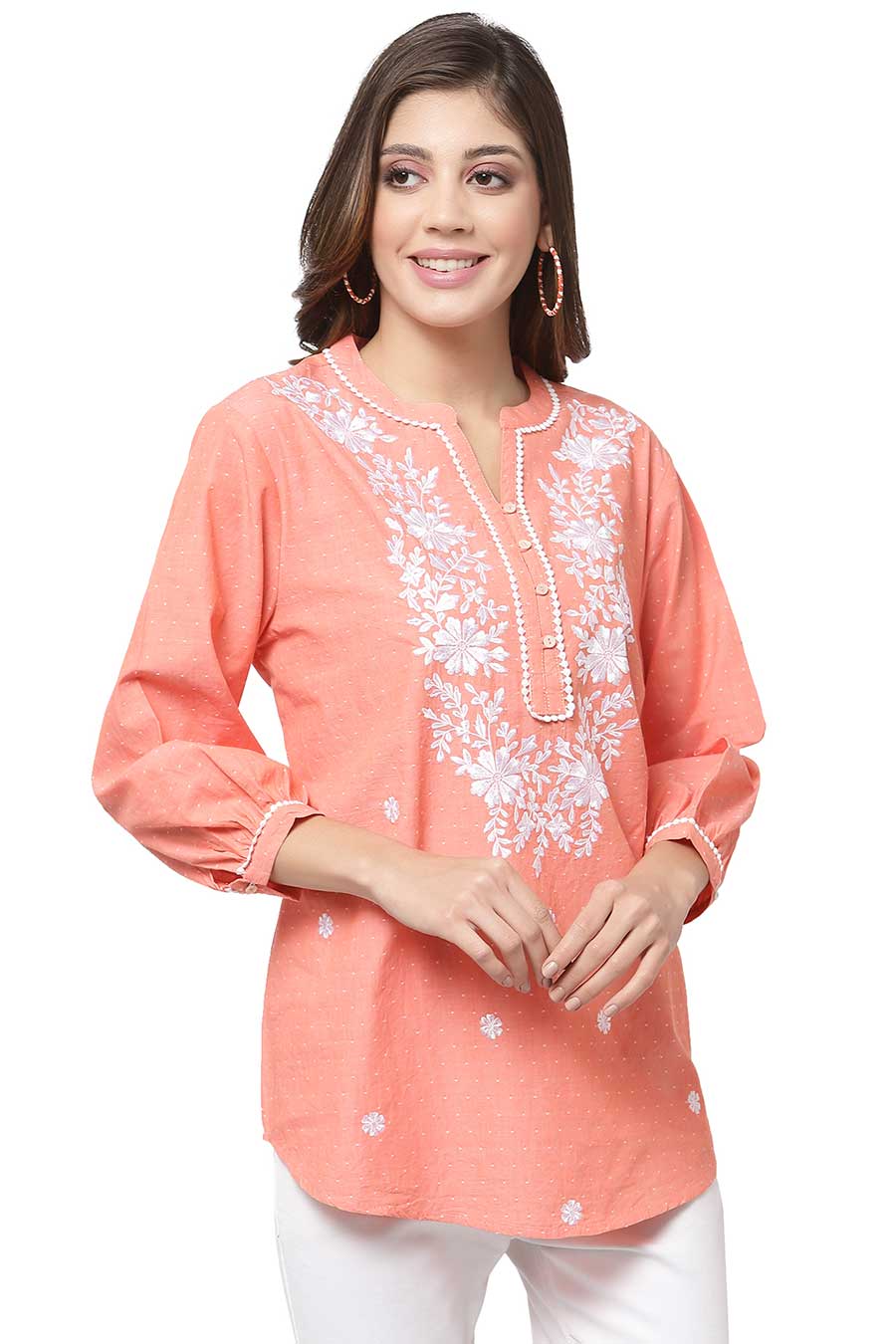 Orange Cotton Embroidered Top