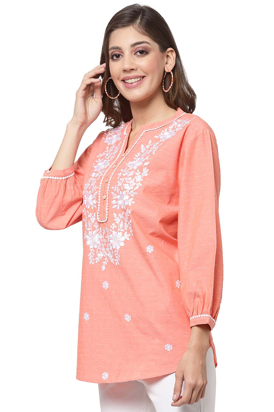 Orange Cotton Embroidered Top
