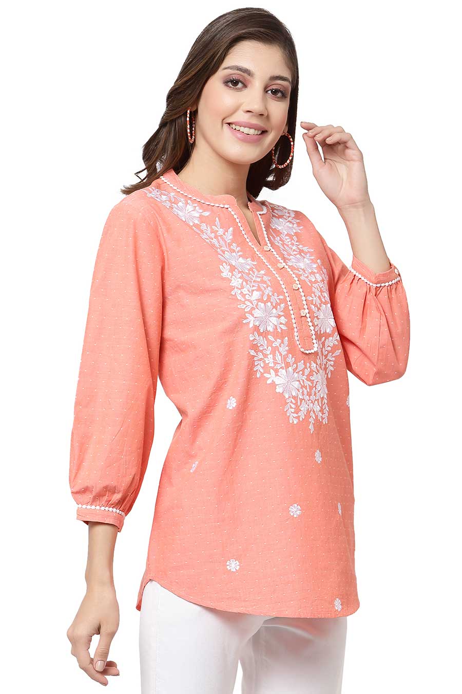 Orange Cotton Embroidered Top