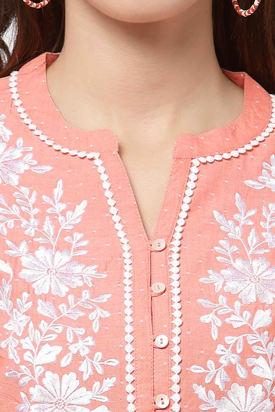 Orange Cotton Embroidered Top