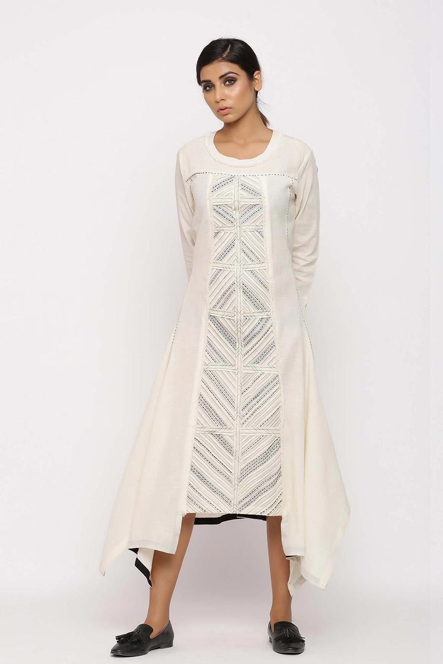 White Geometric Khadi Tunic Dress