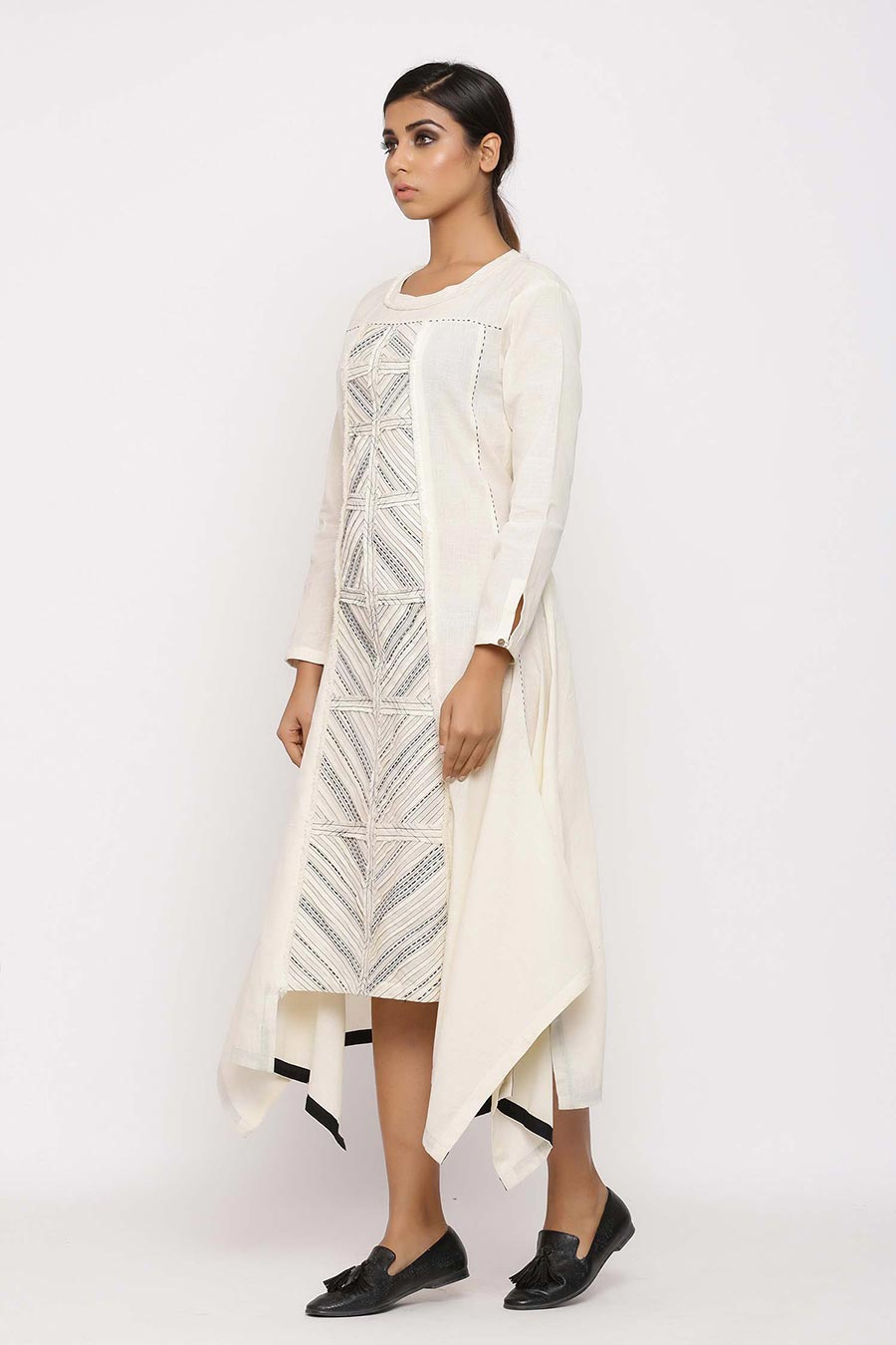 White Geometric Khadi Tunic Dress