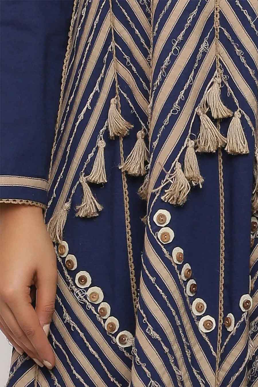 Embroidered Tassel Tale Blue Dress