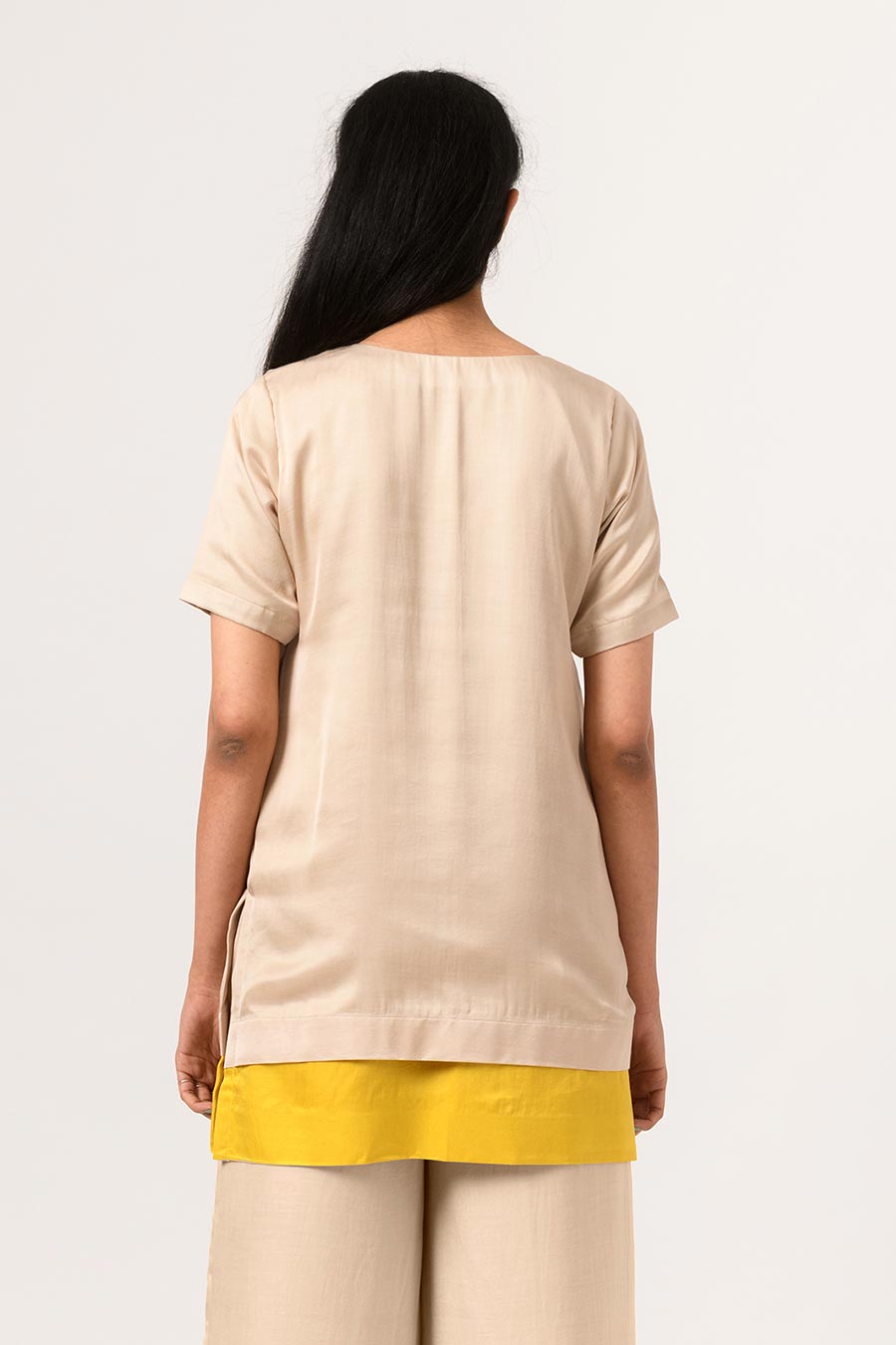 Ecru-Yellow Colour Block Top