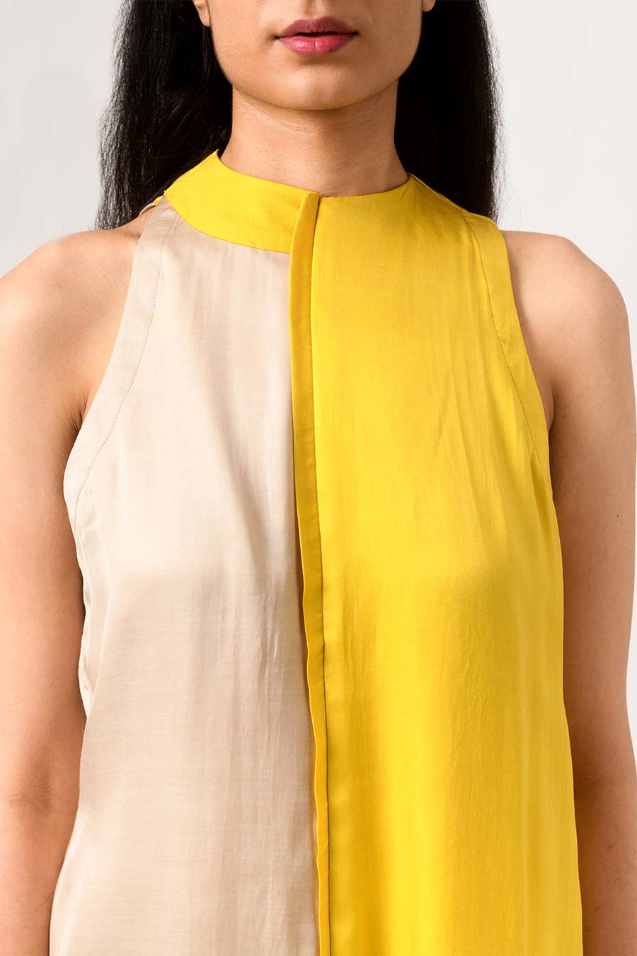 Ecru-Yellow Halter Neck Top