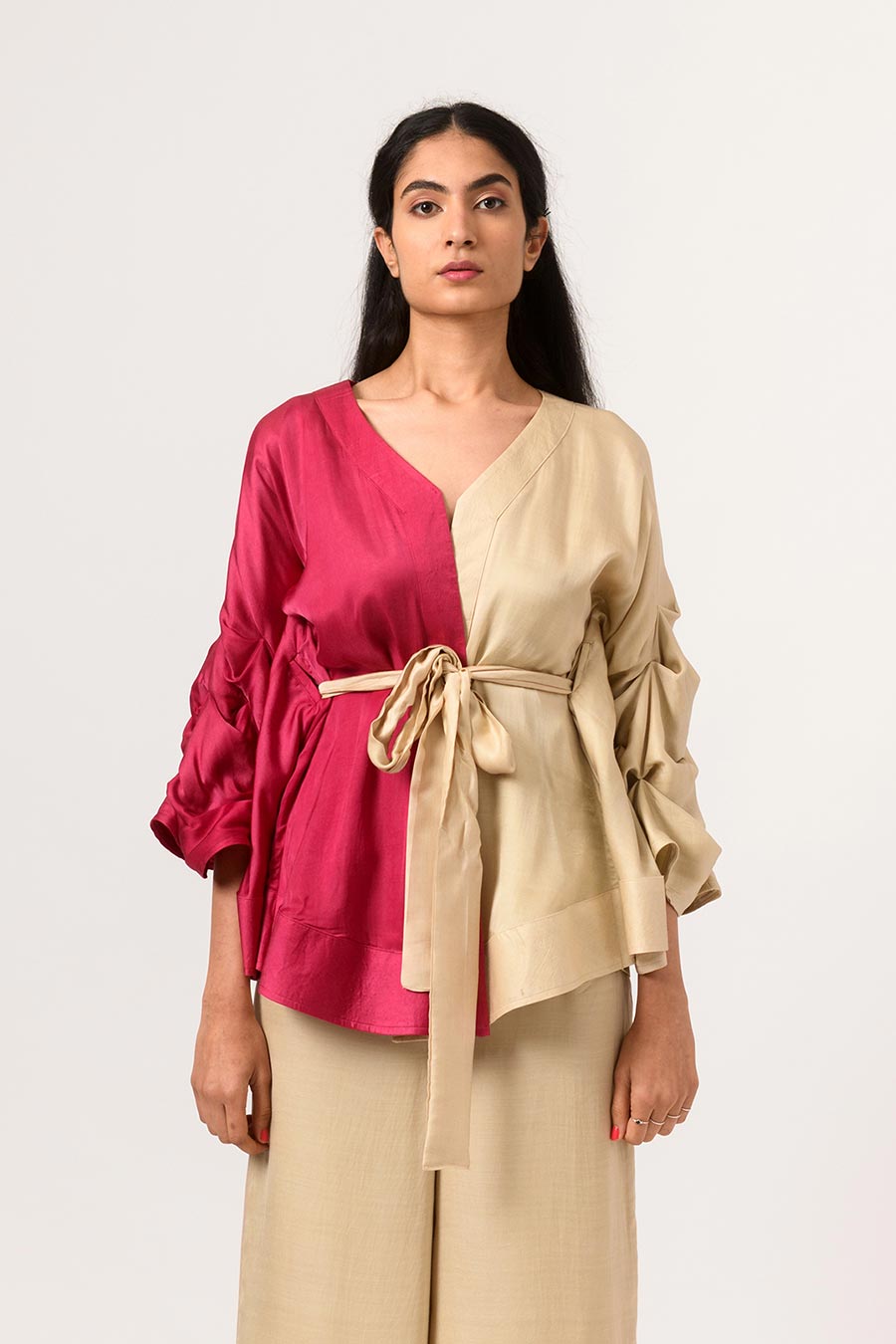 Wine-Ecru Half-n-Half Cape Top