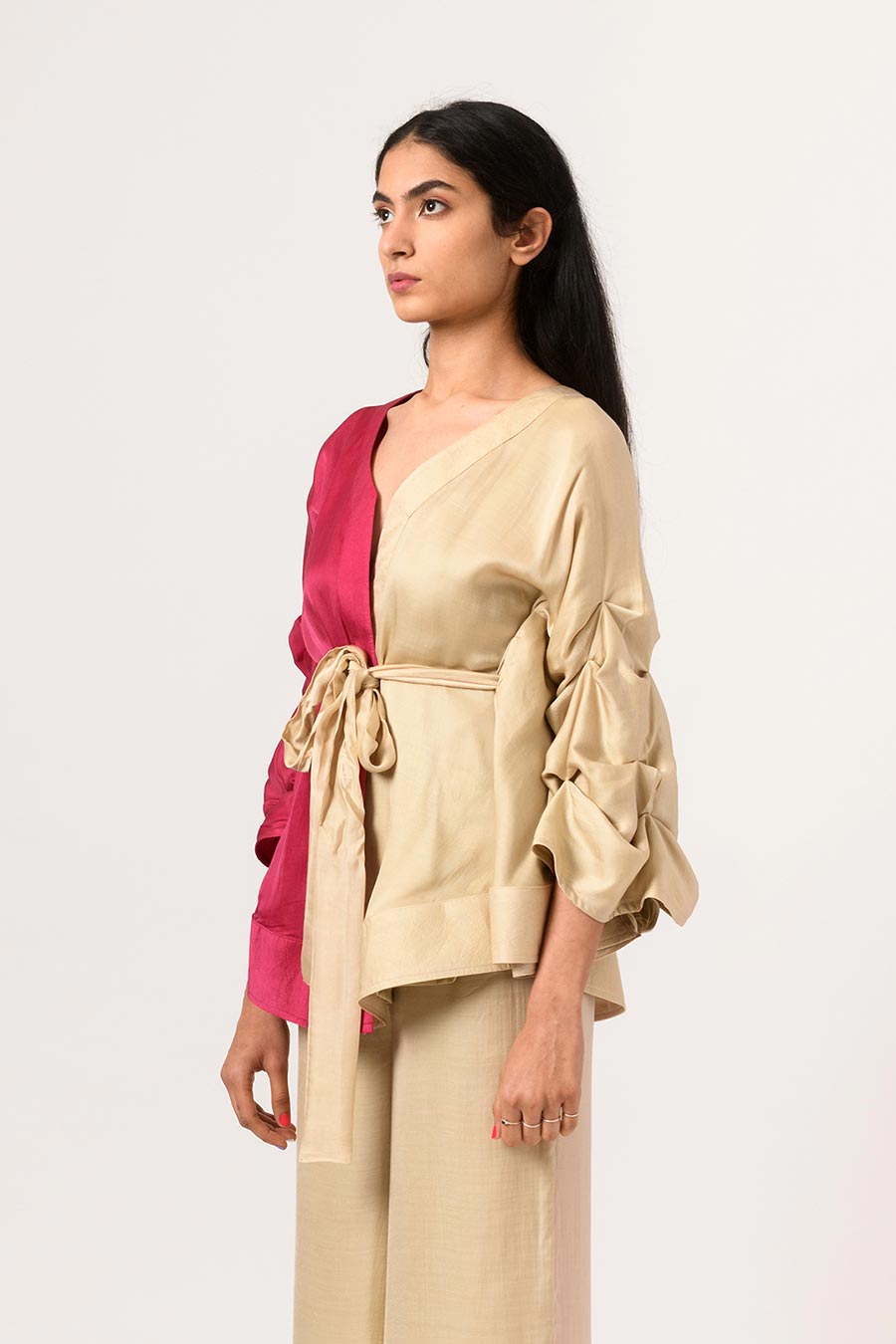 Wine-Ecru Half-n-Half Cape Top