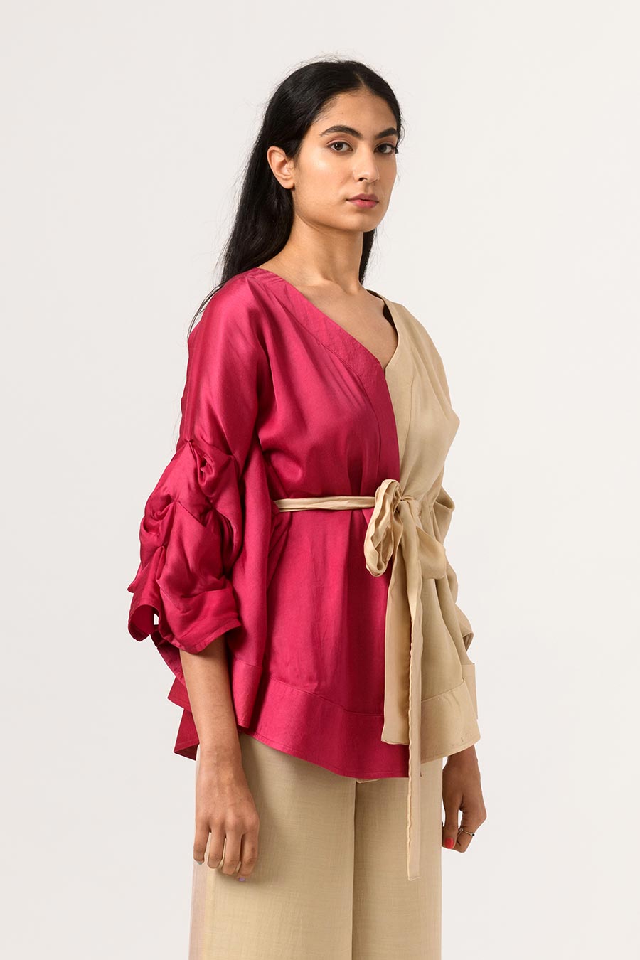 Wine-Ecru Half-n-Half Cape Top