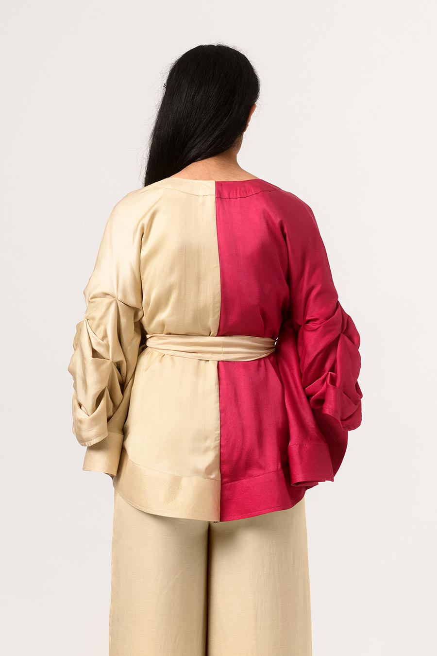 Wine-Ecru Half-n-Half Cape Top