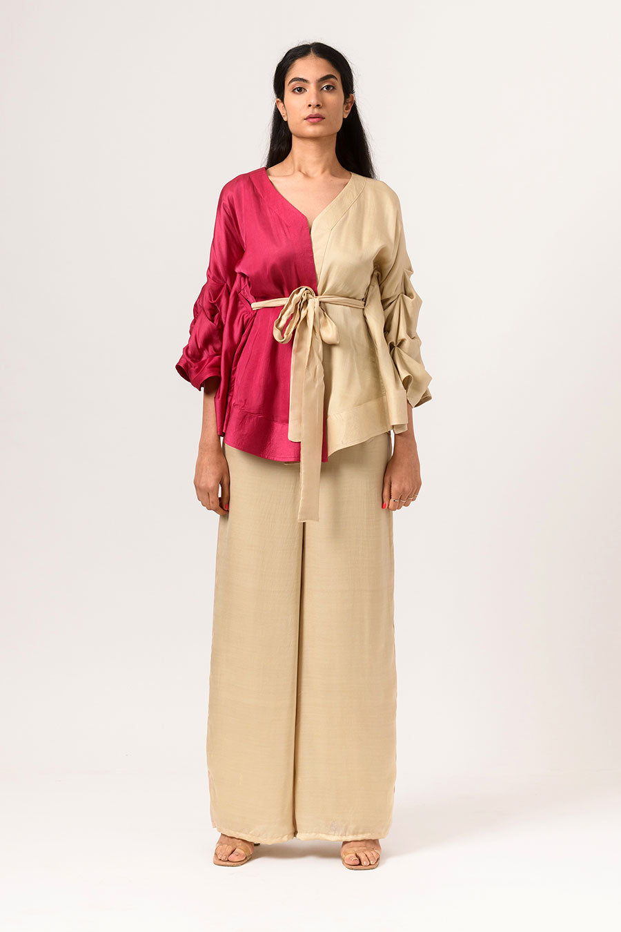 Wine-Ecru Half-n-Half Cape Top