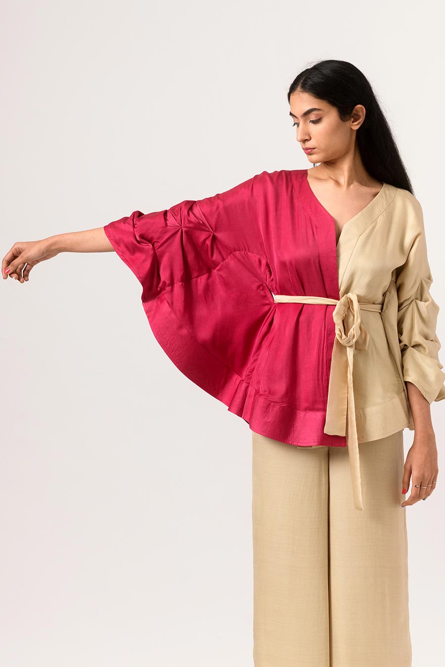 Wine-Ecru Half-n-Half Cape Top