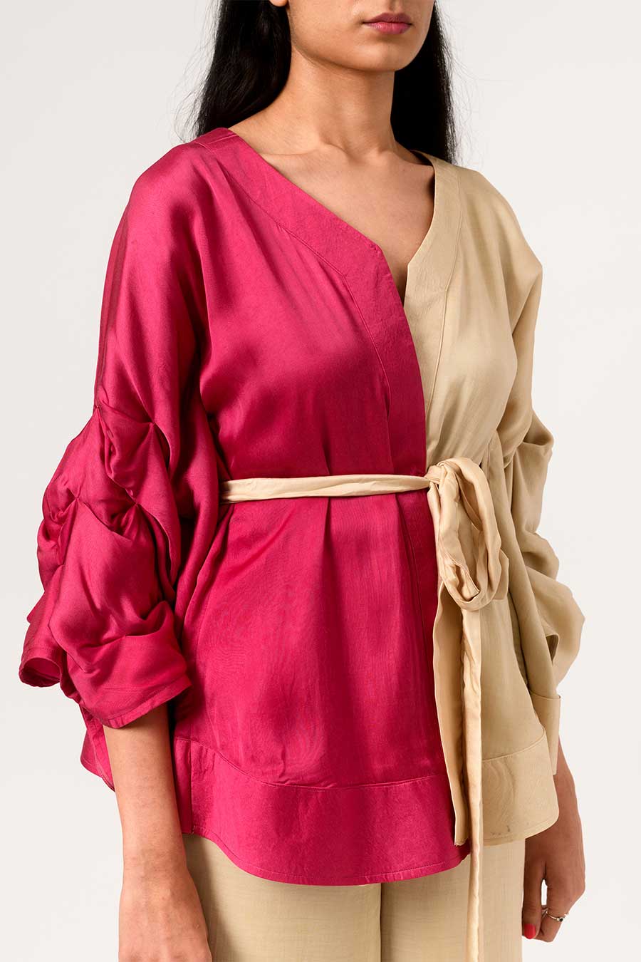 Wine-Ecru Half-n-Half Cape Top