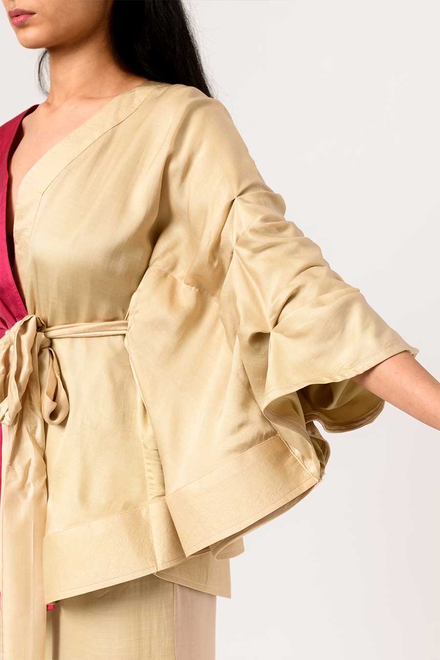 Wine-Ecru Half-n-Half Cape Top